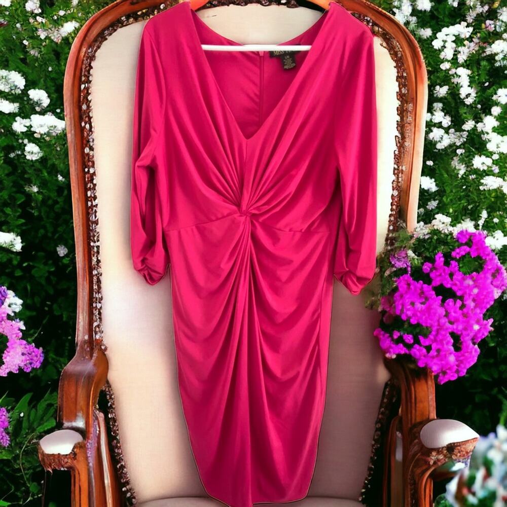 Miss Tina Dress Size L 12-14 Fuscia Pink knotted RUCHED DRESS